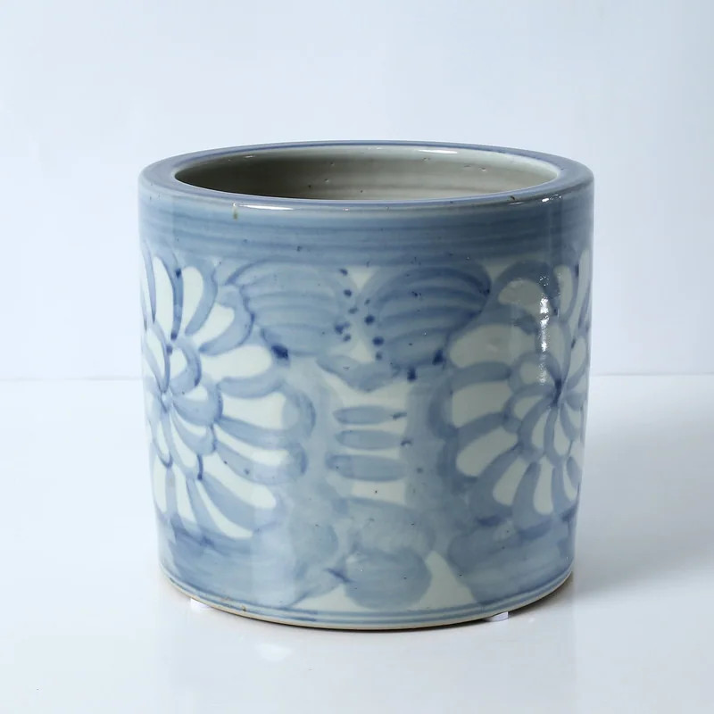 Approx.8.7 Inches Tall Blue and White Pot with Flower Motif | Overstock