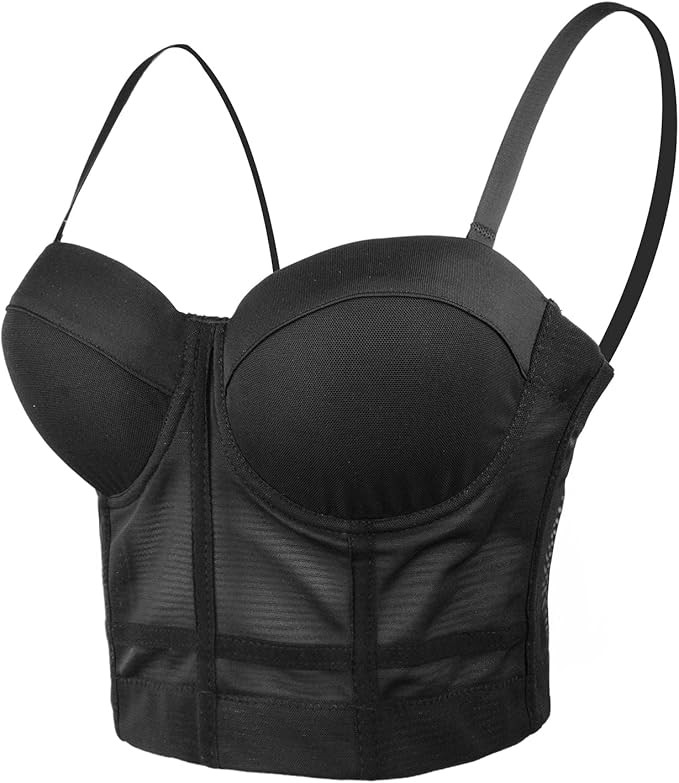 ELLACCI Women's Mesh Bustier Crop Top Push Up Corset Tops Bra Black | Amazon (US)