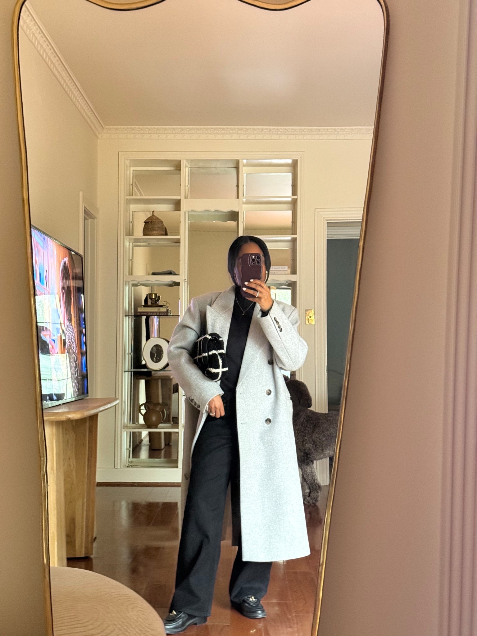 Grey wool coat, black turtleneck, black jeans, loafers

#LTKootd #LTKPetite