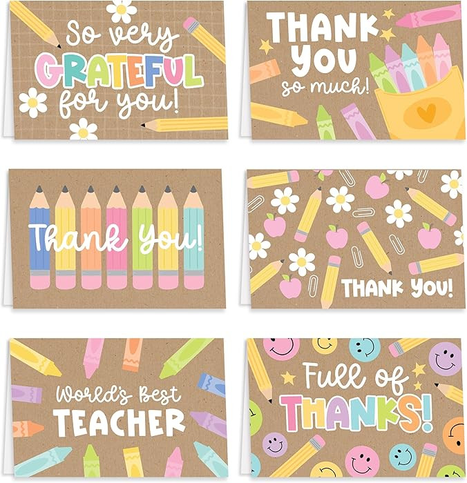 Hadley Designs 24 Teacher Thank You Cards with Envelopes - 6 x 4 Teacher Appreciation Cards Bulk,... | Amazon (US)