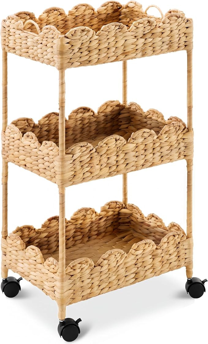 Best Choice Products 3-Tier Scalloped Nursery Caddy w/Wheels, Handwoven Utility Cart, Storage Org... | Amazon (US)