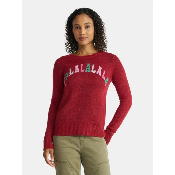 Time and Tru Women's and Women's Plus Holiday Talking Sweater with Long Sleeves, Midweight, Sizes... | Walmart (US)