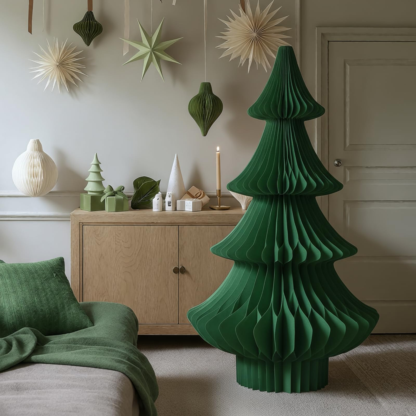 Spiareal Large Olive Green Honeycomb Paper Christmas Tree 36 Inch Tall Folding Xmas Tree Decorati... | Amazon (US)