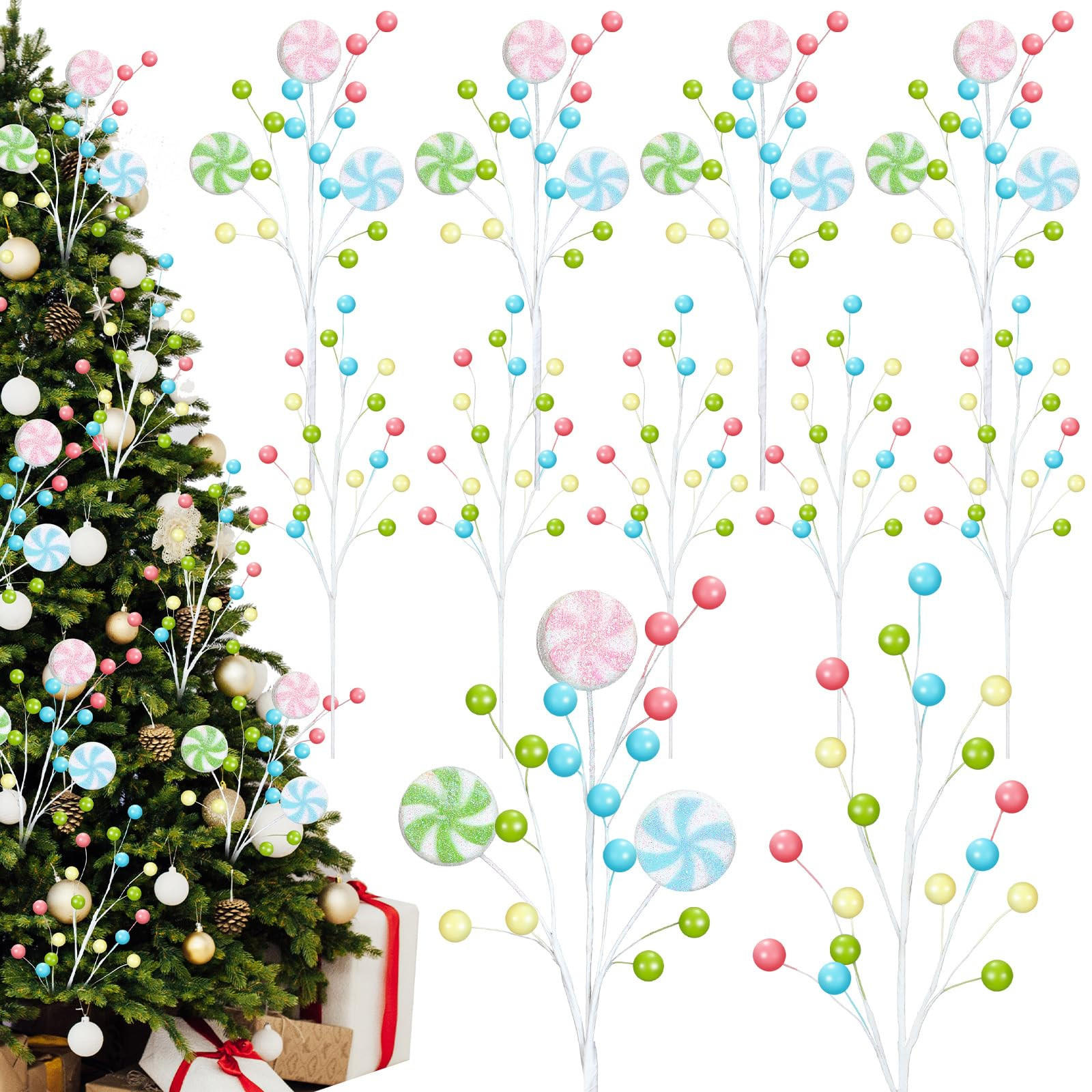 Janinka 12 Pcs 16 Inch Pastel Christmas Decorations Christmas Tree Picks Macaron Xmas Candy and L... | Amazon (US)