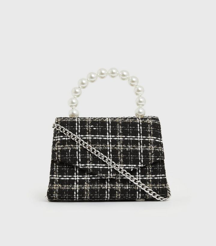 Black Check Bouclé Faux Pearl Top Handle Cross Body Bag
						
						Add to Saved Items
						Re... | New Look (UK)