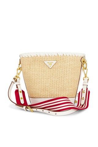 Prada Raffia Bucket Bag in Beige | FWRD 