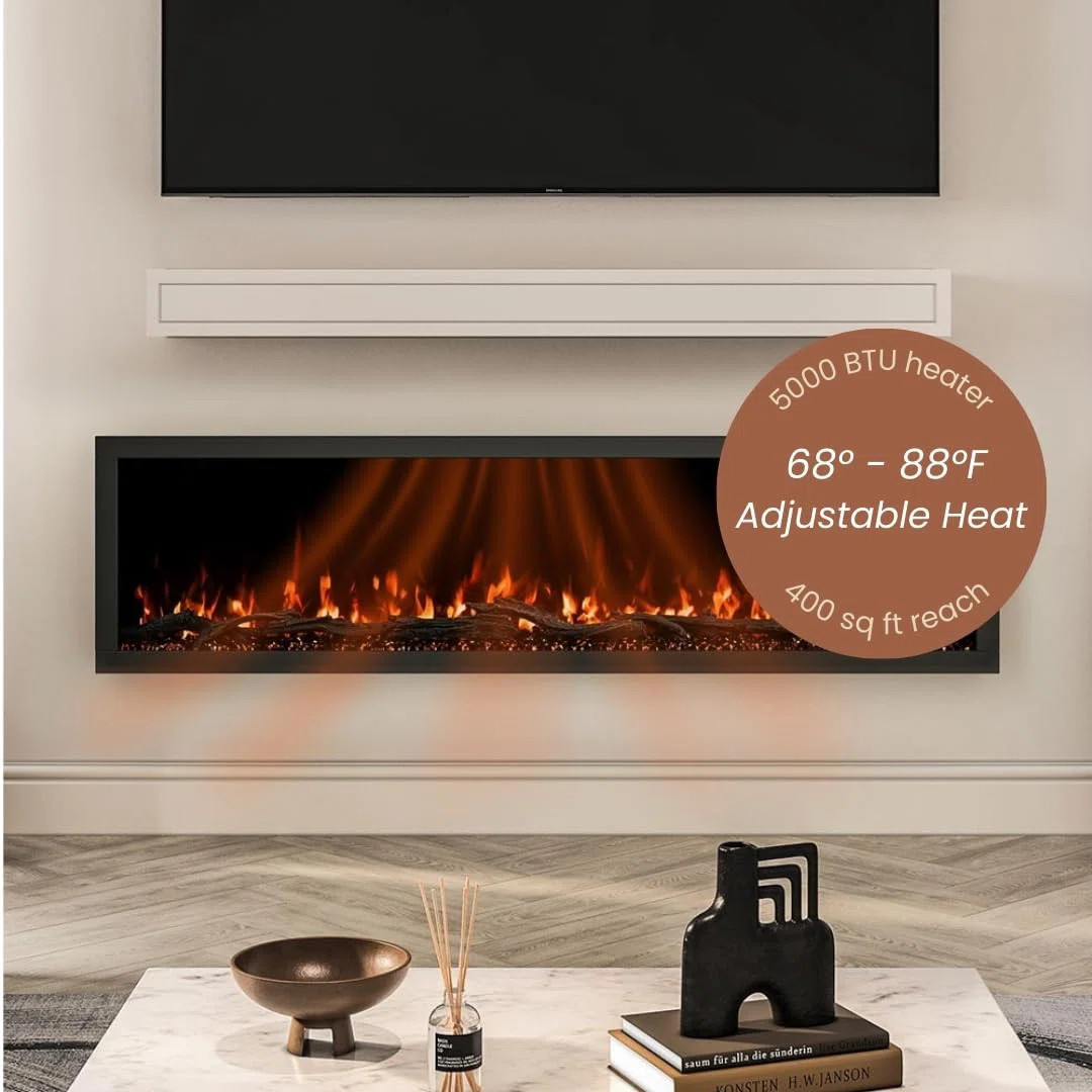 Highmark 72" Recessed or Wall Mounted Electric Fireplace Heater, 10 Flame Colors, Google & Alexa ... | Wayfair North America