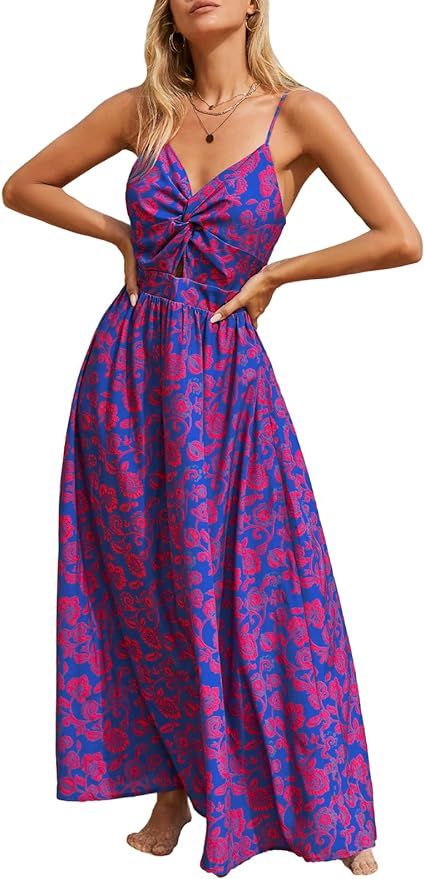 CUPSHE Women's Maxi Dress Floral Print Twisted V Neck Sleeveless Long Dress Summer Casual Dress | Amazon (US)