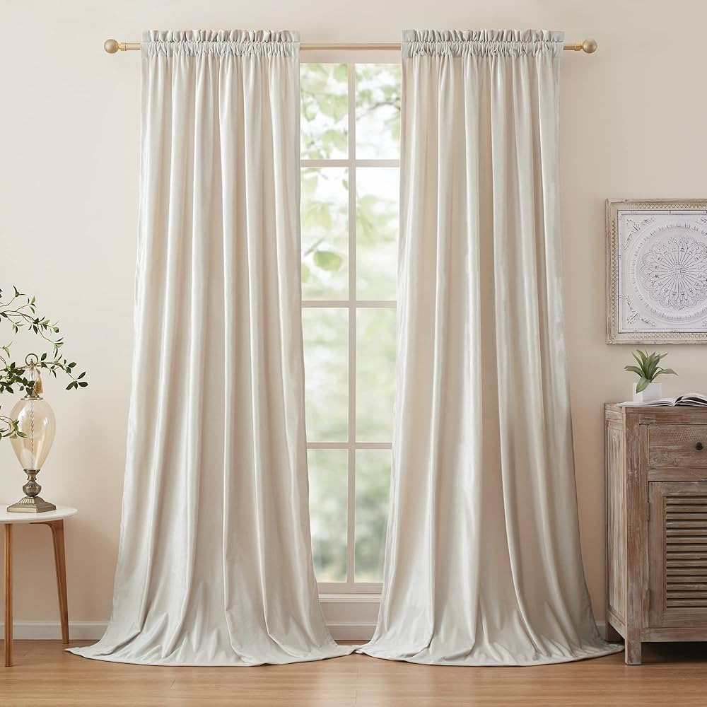 PRIMROSE Cream Curtains 96 inch for Living Room Velvet Blackout Rod Pocket Window Drapes Treatmen... | Amazon (US)
