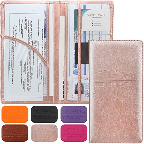 LumiMokki Premium Car Registration & Insurance Card Holder with Magnetic Shut, Vehicle Glove Box Car Organizer - For Documents, Cards, License (Rose gold) | Amazon (US)