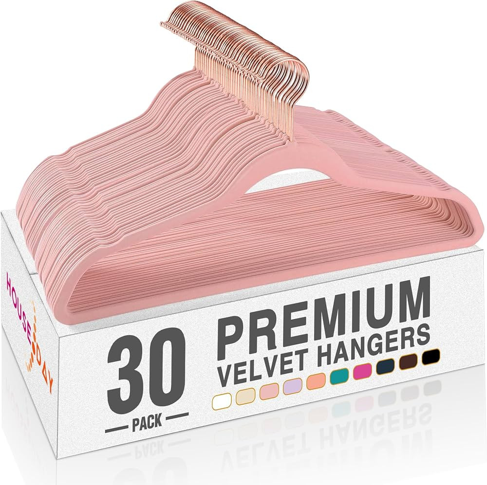 HOUSE DAY Velvet Hangers 30 Pack, Premium Non-Slip Felt Hangers, Sturdy Pink Clothes Hanger Heavy... | Amazon (US)