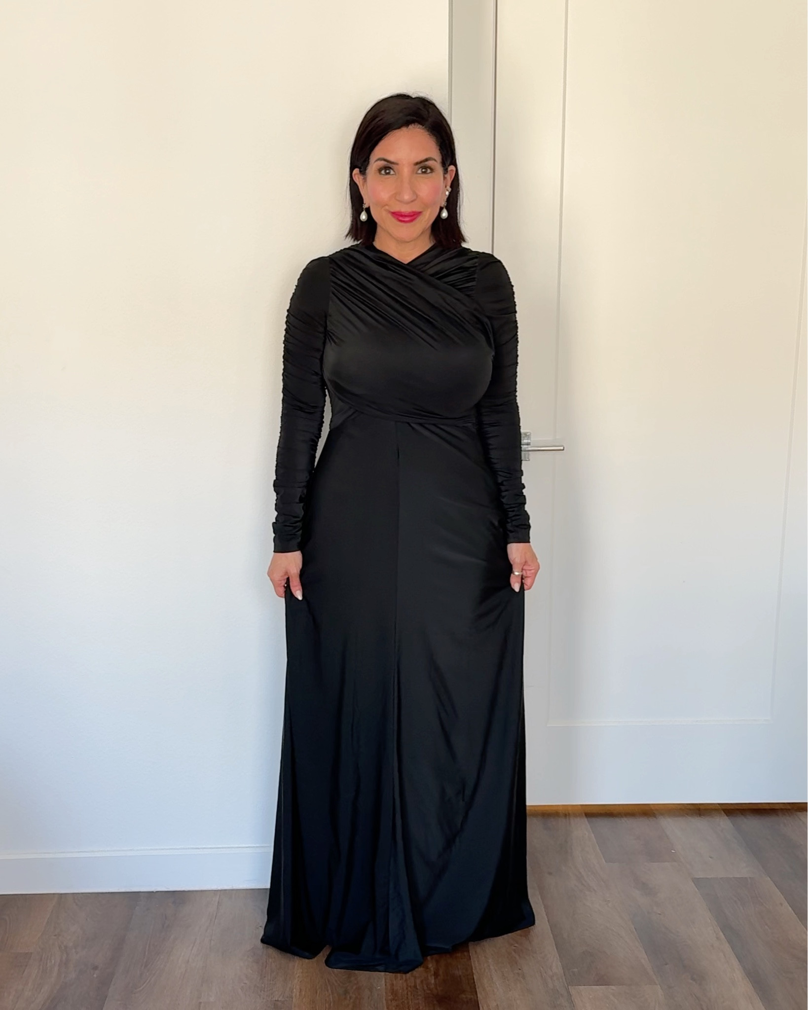 Elegant Thanksgiving Look! This gorgeous floor length dress has amazing stretch, so you can look elegant AND enjoy all your holiday meals. I'm wearing a size small. I paired them with some tall heels, because I'm 5'0". I've also linked some look for less items! 

 #LTKHoliday #LTKSeasonal #LTKOver40