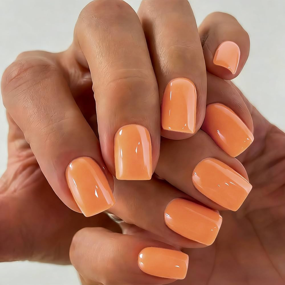 KXAMELIE Soft Gel Press on Nails Short Square, 30 Pcs 15 Sizes Orange Short Fake Nails Press ons,... | Amazon (US)