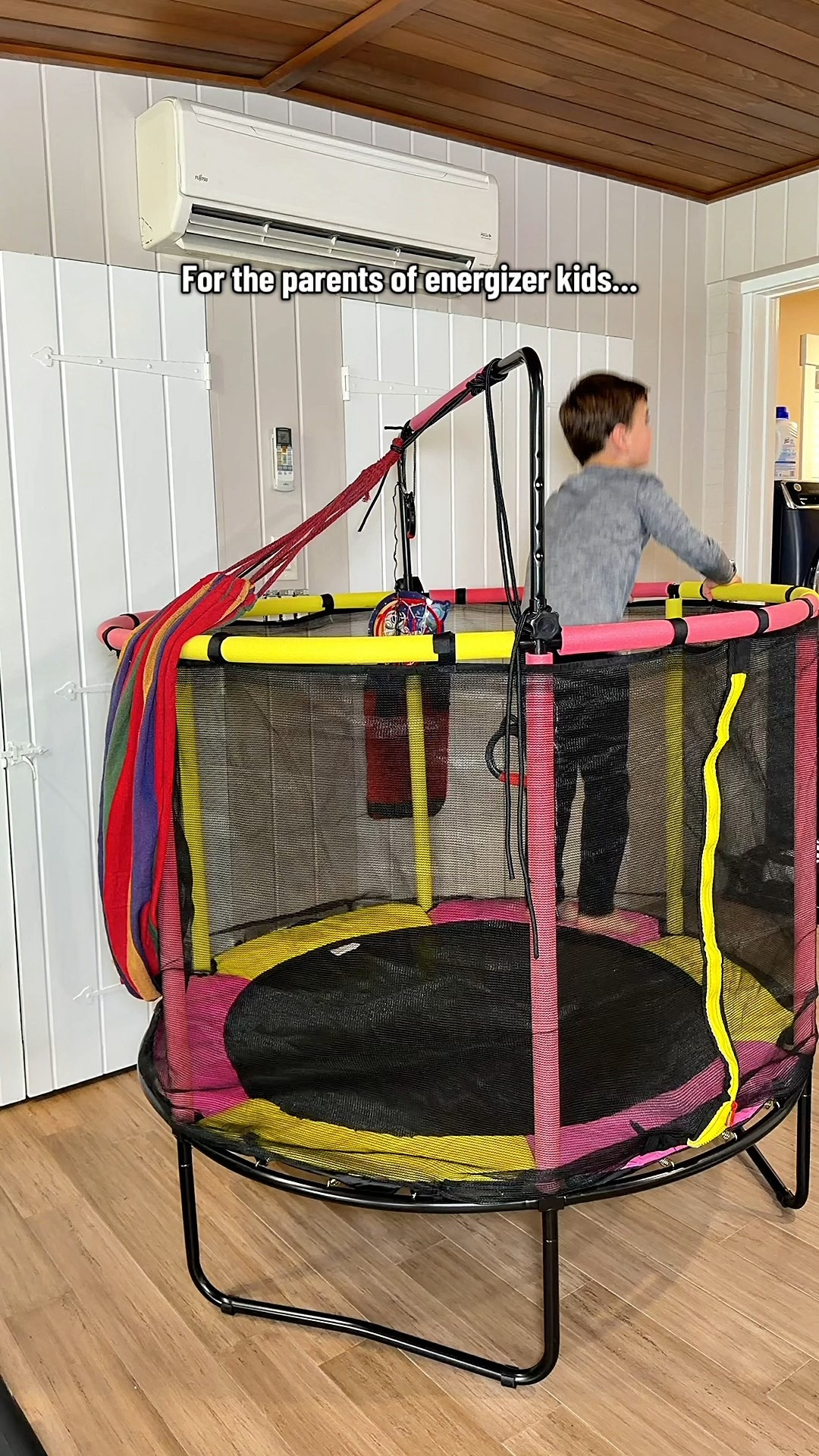 This mini round trampoline has a safety net, basketball hoop, and safety bumps for hours of bouncing fun for your kids!

#LTKGiftGuide #LTKHoliday #LTKKids