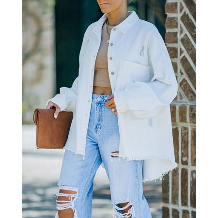 Oversized Jean Jacket Boyfriend Denim Jacket for Women Girls Leopard Contrast Button Down Long Sleev | Walmart (US)