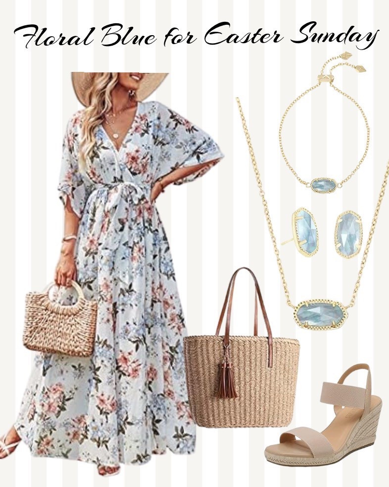 I love this stunning blue floral dress with natural shoes and bag and gorgeous Kendra Scott jewelry (my fave!!) in light blue 😍😍

#eastersunday #easterfashion #easterdress 

#LTKOver40 #LTKStyleTip #LTKSeasonal