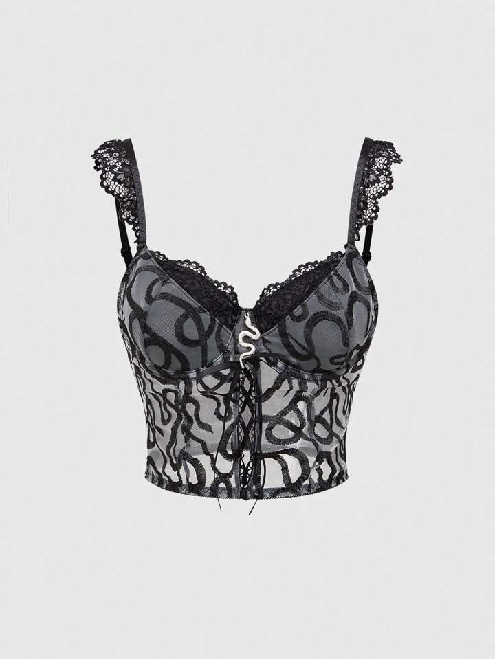 ROMWE Goth Gothic Dark Snake Pattern Texture Fabric Lace Trimmed Women's Camisole Tank Top With S... | SHEIN