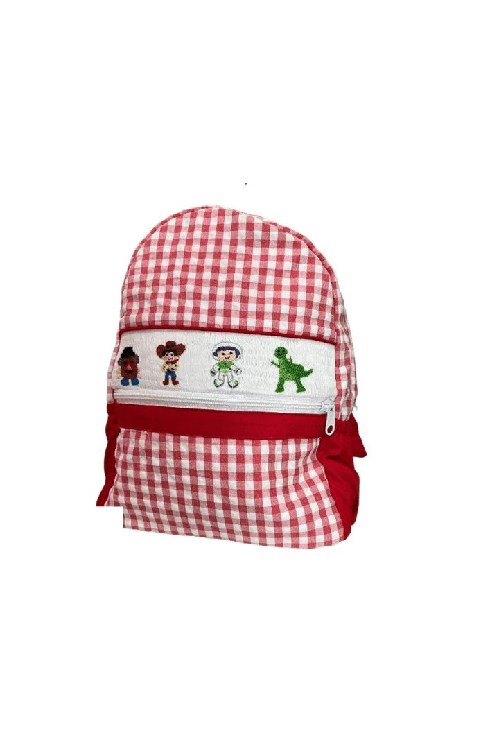 Smocked Cowboy and Friends Red Gingham Backpack | The Smocked Flamingo