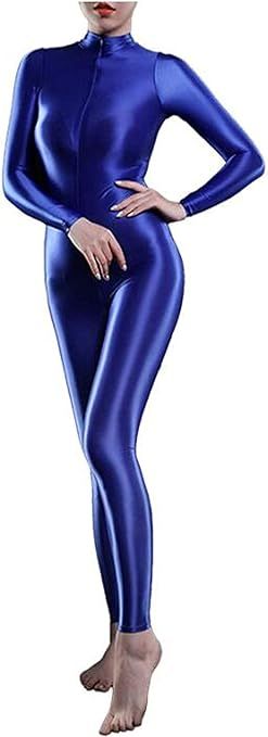 Woman's Sheer Shiny Bodystocking yoga Lingerie High Neck Long Sleeve Zipper Crotch Bodysuit Catsu... | Amazon (US)