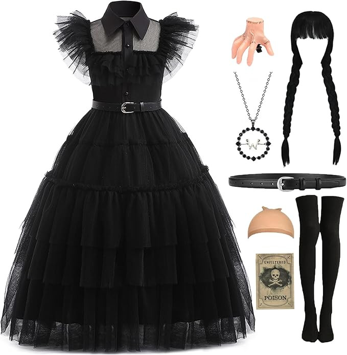 Adult Halloween Costumes Women Long Black Dress with Acceeeories Cute Dress Up | Amazon (US)