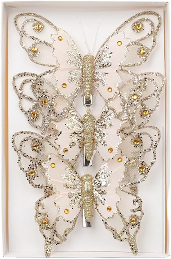 3 PCS Glitter Butterfly Christmas Tree Ornaments, Hollow-Out Butterfly Christmas Decoration with ... | Amazon (US)