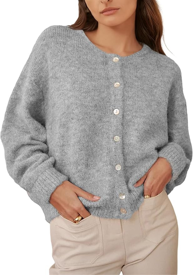 Women's Long Sleeve Front Button Y2k Cardigan Sweaters Crew Neck Loose 2026 Spring Tops | Amazon (US)
