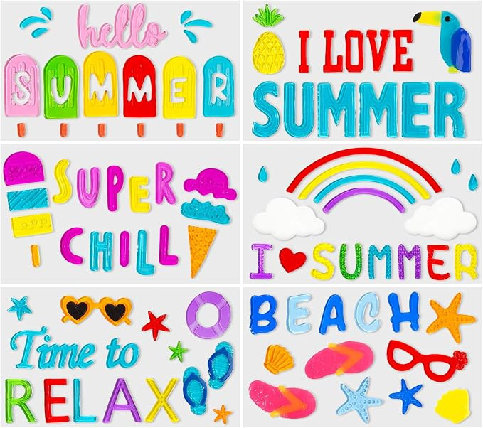 6 Sheets Summer Gel Window Clings Summer Stickers Ice Cream, Rainbow Ocean Hawaii Beach Summer Wi... | Amazon (US)