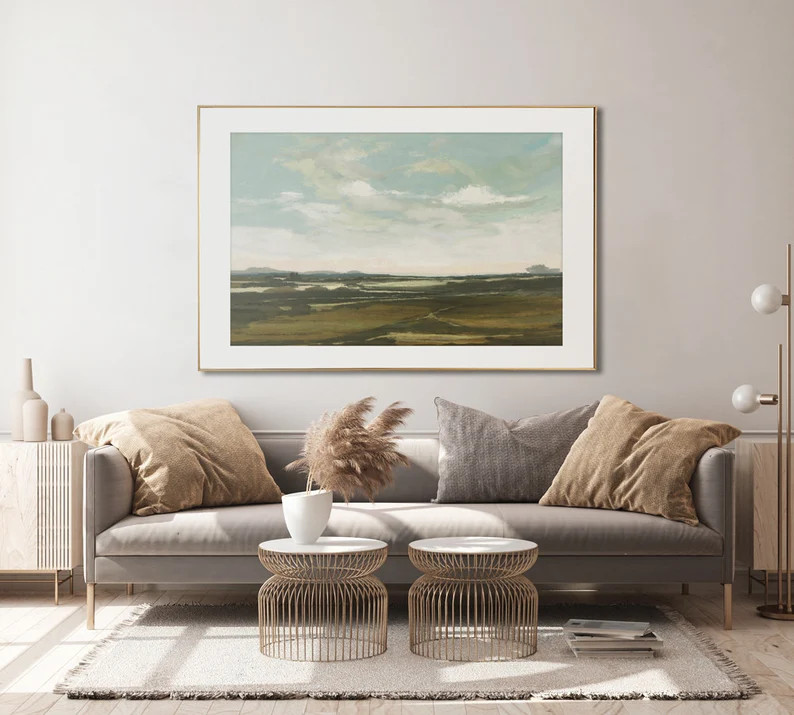 Landscape Painting, Dan Hobday Art, Olive green wall art, Vintage Wall Art, Green Landscape, Larg... | Etsy (US)