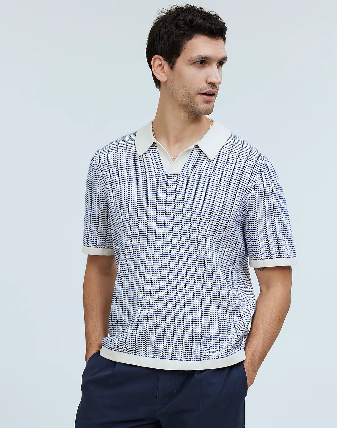Johnny-Collar Short-Sleeve Sweater Polo in Stripe | Madewell
