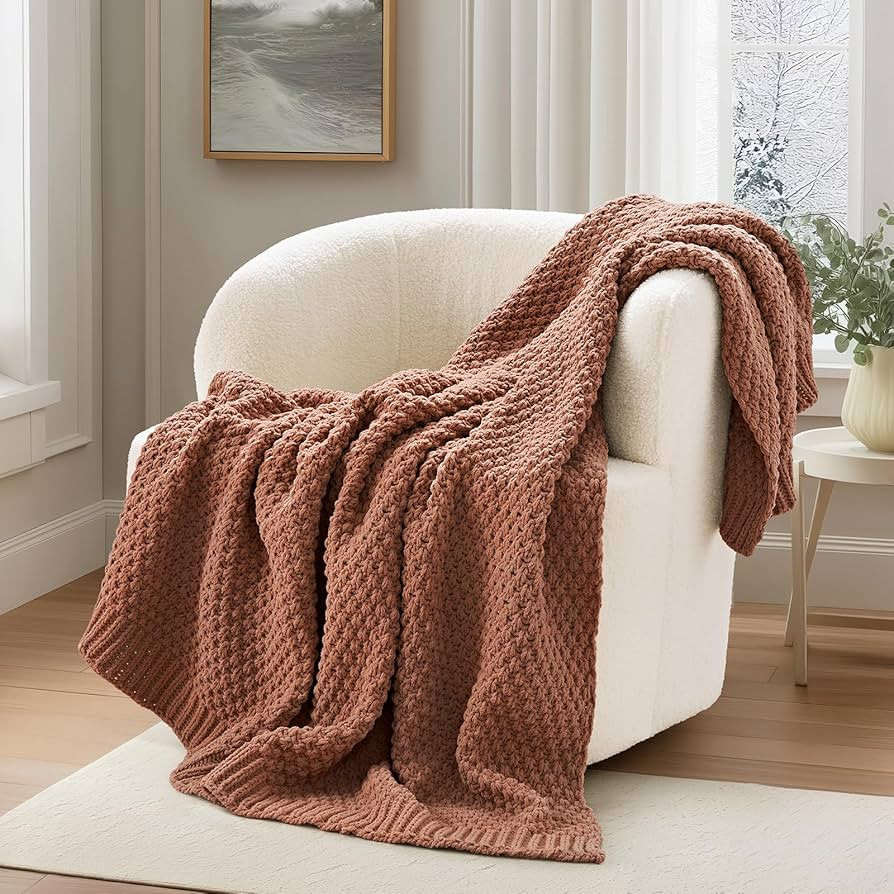 EVERGRACEHOME Chunky Chenille Knit Throw Blanket for Couch, Soft Luxurious Moss Stitch Blankets f... | Amazon (US)