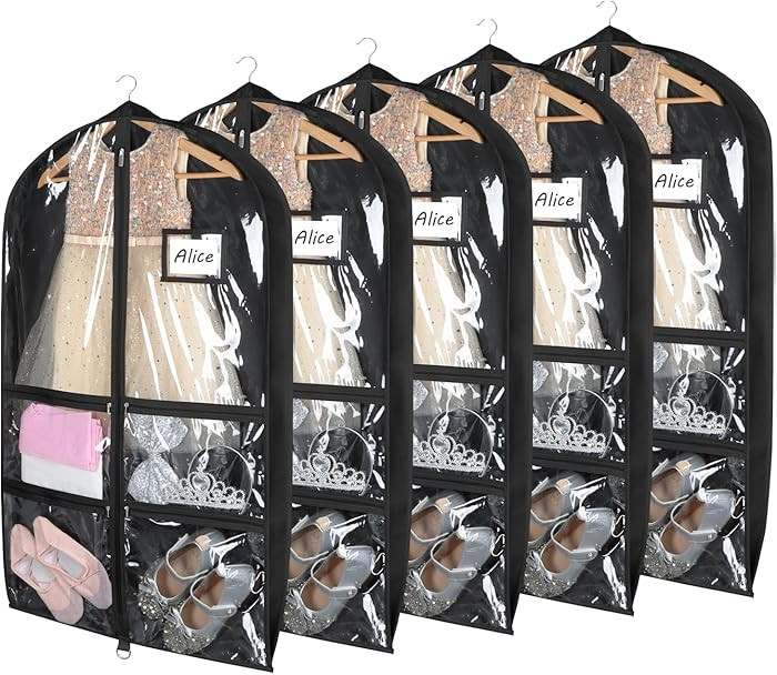 Syeeiex 3" Gusseted Clear Dance Costume Garment Bag(5 Pack), 40'' Dance Garment Bags for Dancers ... | Amazon (US)
