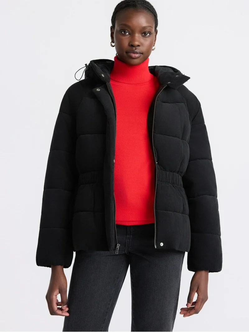 Free Assembly Women's Side Tie Puffer Jacket with Hood, Sizes XS-XXL | Walmart (US)