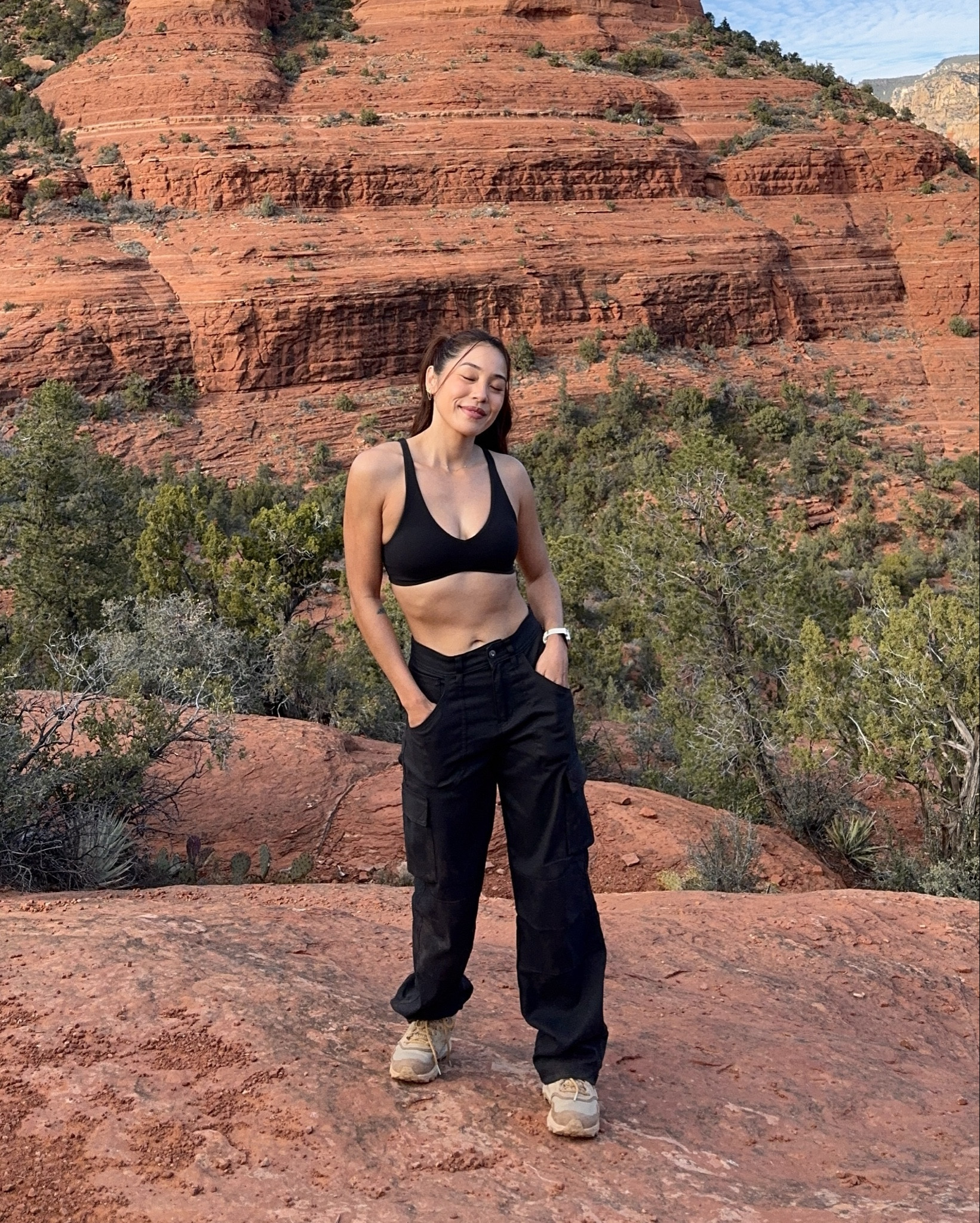 Hiking in Sedona in my fave sports bra, boots and pants 

#LTKfitnessgoals #LTKActive #LTKTravel