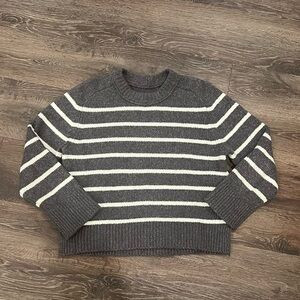 Abercrombie & Fitch Charcoal and Cream Striped Crewneck Sweater | Poshmark