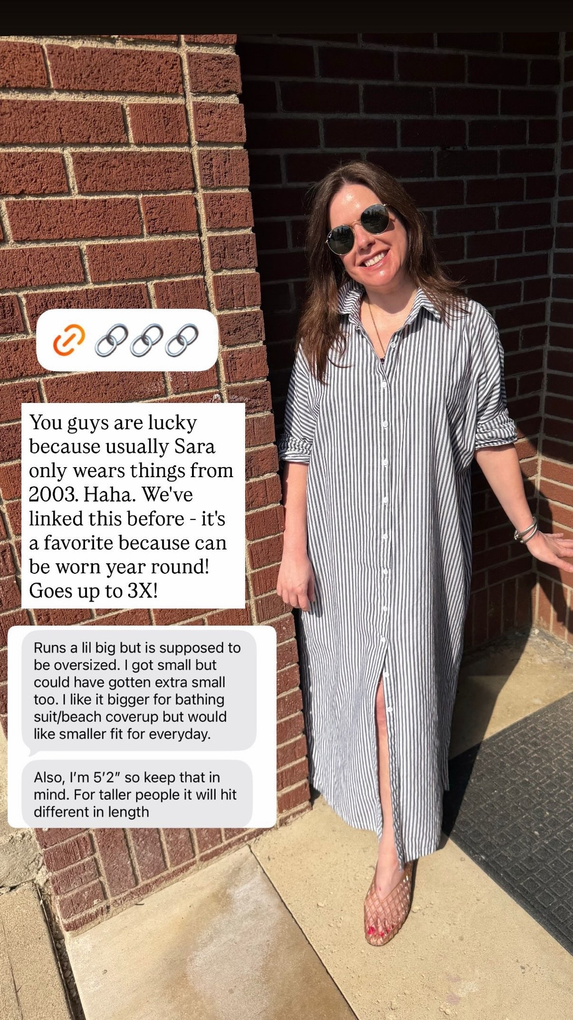 Our newest full-time employee, Sara, modeling a perennial favorite that we’ve posted before and is only $30. It’s supposed to be oversized, but runs a little big even still. For reference, Sarah is 5’2” and in a size small. Goes up to 3XL!

#LTKPetite #LTKMidsize #LTKPlusSize
