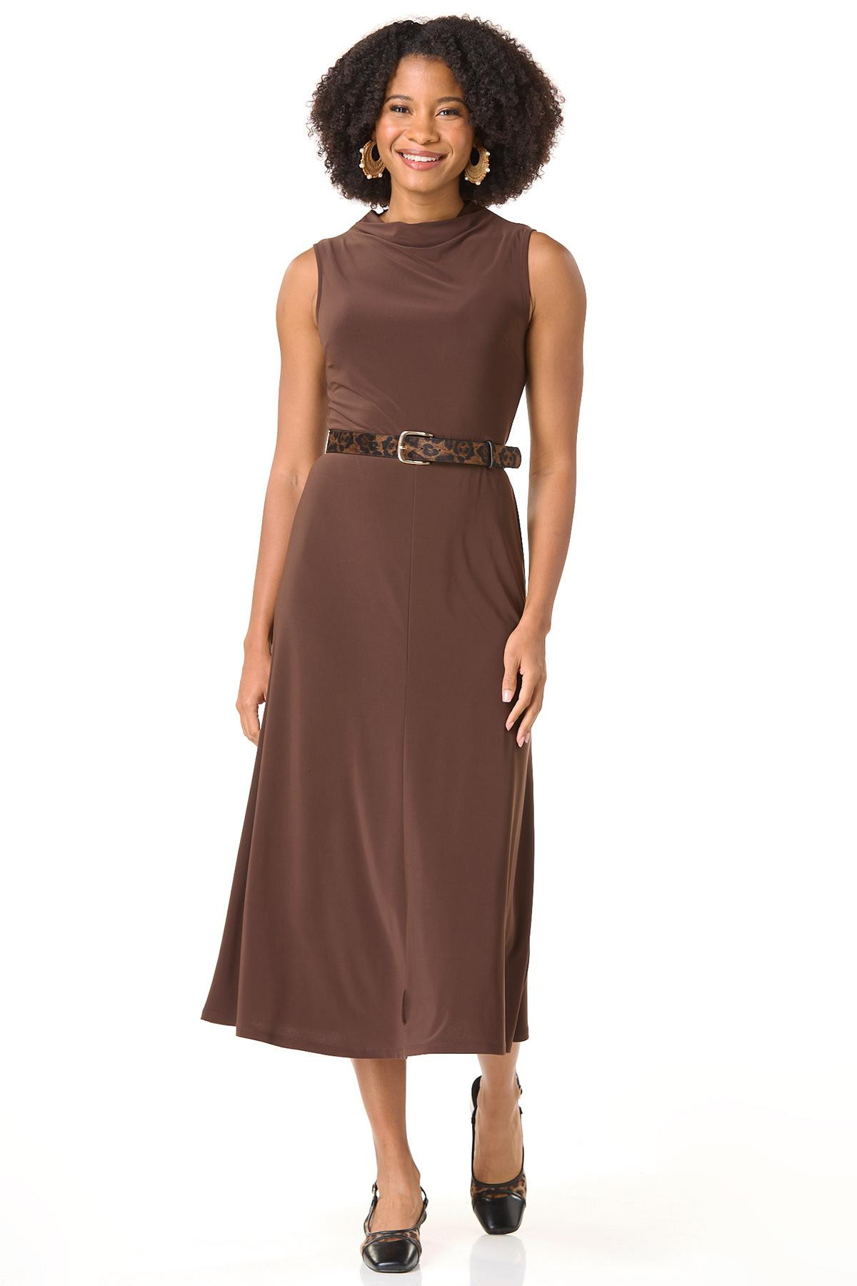 Drop Shoulder Leopard Belt Midi Dress | Cato Fashions