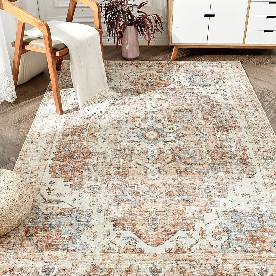 jinchan Area Rug 8x10 Persian Rug Vintage Rug Indoor Floor Cover Print Distressed Carpet Brick Re... | Amazon (CA)