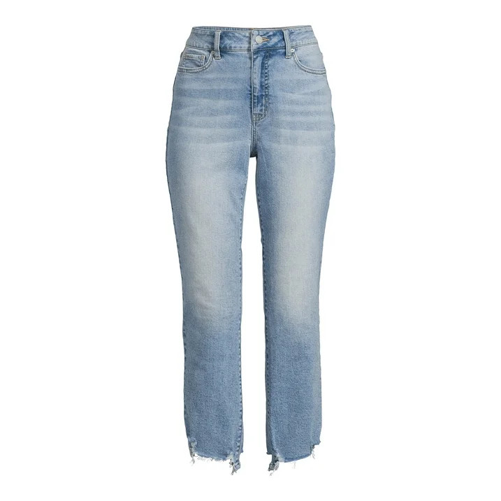 Time and Tru Women's Destructed Hem Straight Leg Jeans, 27.5" Inseam for Regular, Sizes 2-18 - Wa... | Walmart (US)
