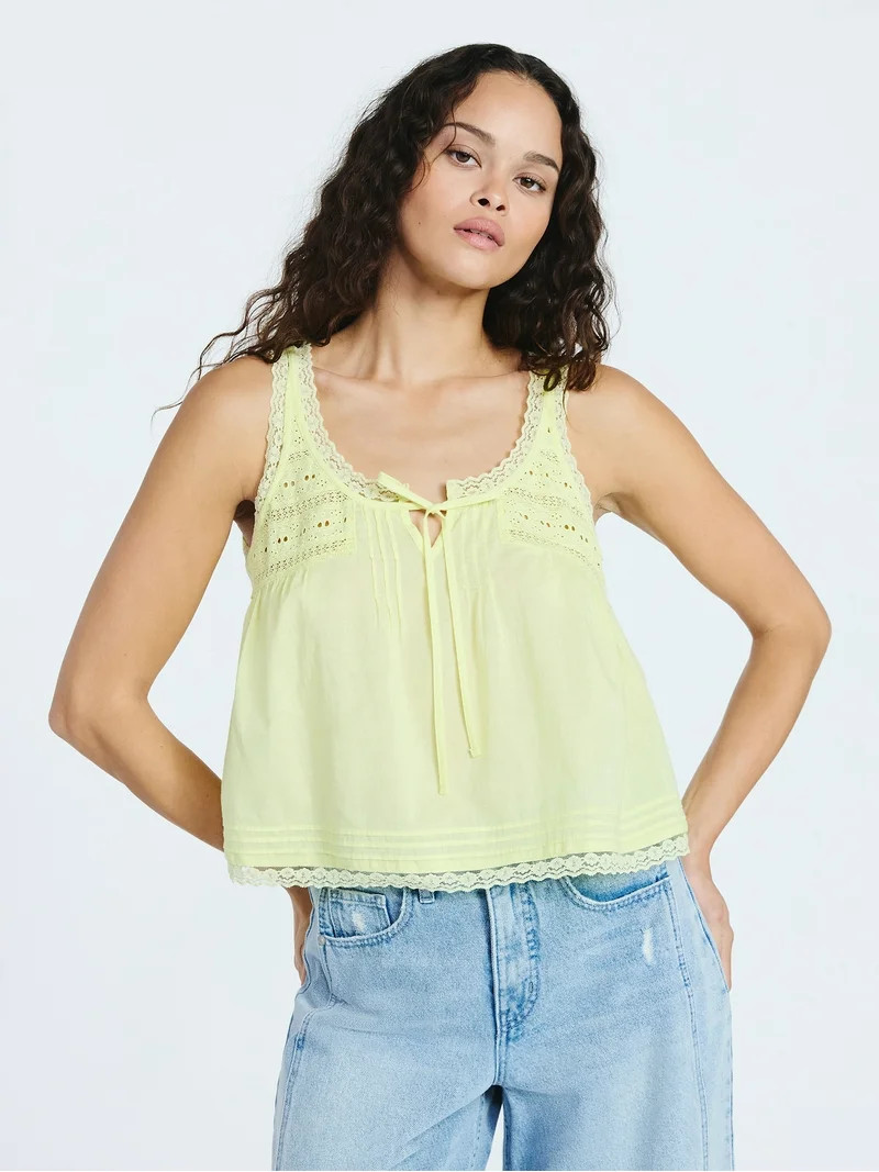 Scoop Women's and Women's Plus Flowy Cotton Tank Top with Lace Trim, Sizes XS-4X | Walmart (US)