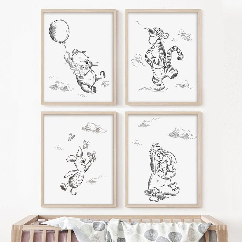 Winnie the Pooh Art Print Set of 3, Wall Print, Sketched Nursery Wall Art Decor, Pooh Bear, Pigle... | Etsy (CAD)