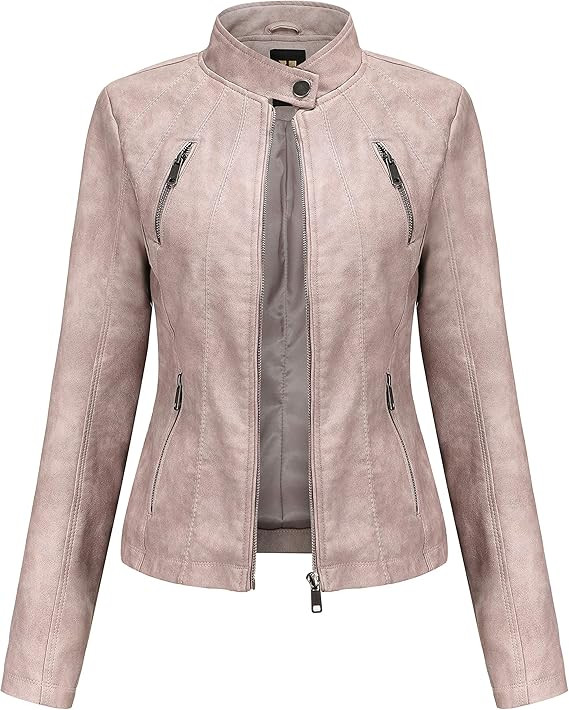Tagoo Faux Leather Jacket Women Bomber Jacket Cropped Jacket Moto Coat for Biker with Belt | Amazon (US)
