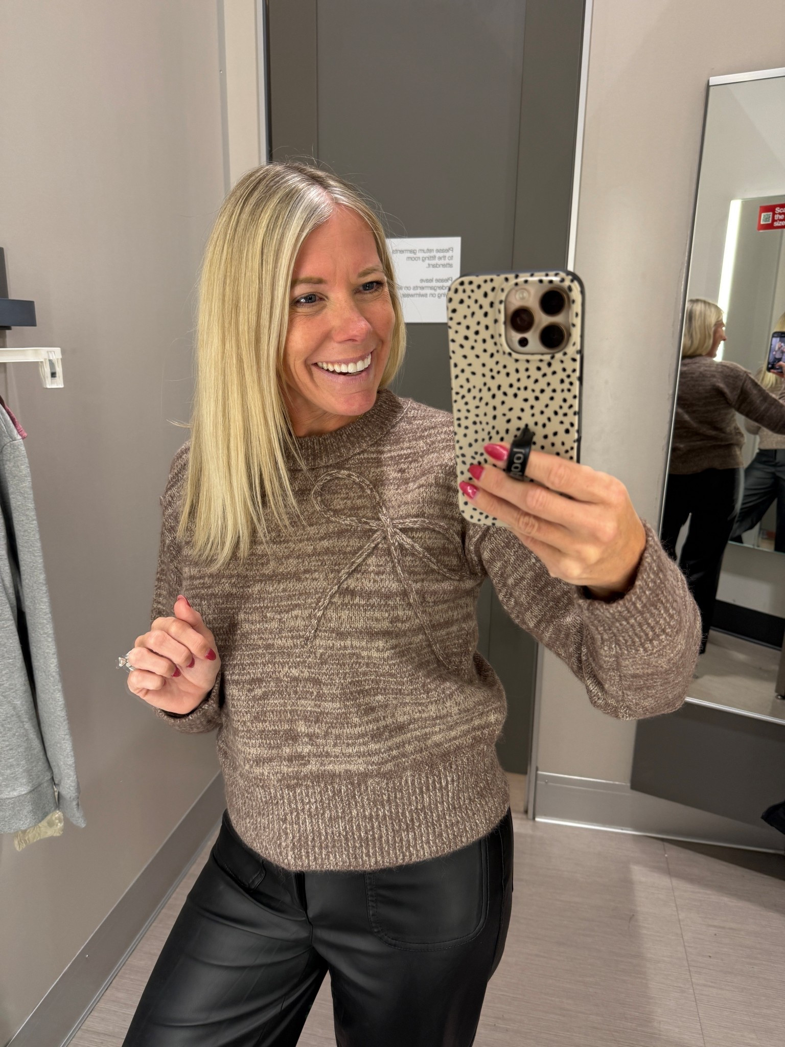 Size XS bow sweater and 2 faux leather pants 

#LTKootd #LTKHoliday #LTKCyberWeek