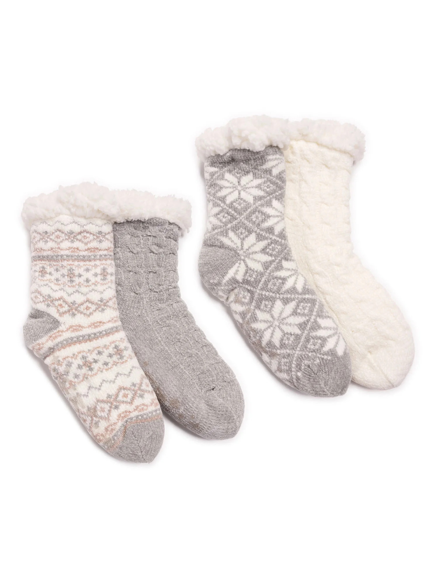 MukLuks Women's Chenille Cabin Socks-4pk, Grey Snow and Ivory, L/XL - Walmart.com | Walmart (US)