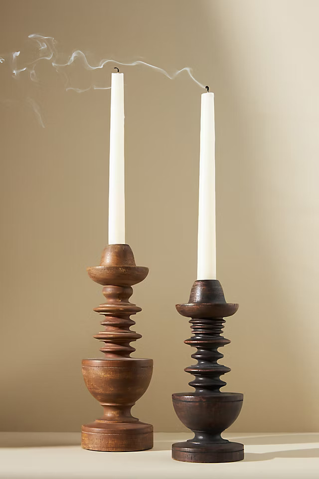 Anna Spiro Wooden Taper Candle Holder | Anthropologie (US)