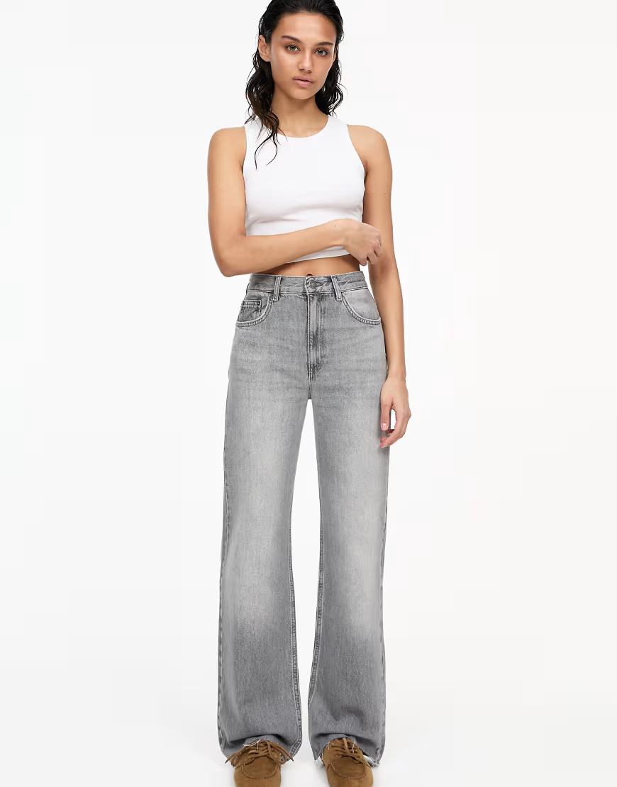 Pull&Bear straight leg high waist jeans in anthracite grey | ASOS (Global)