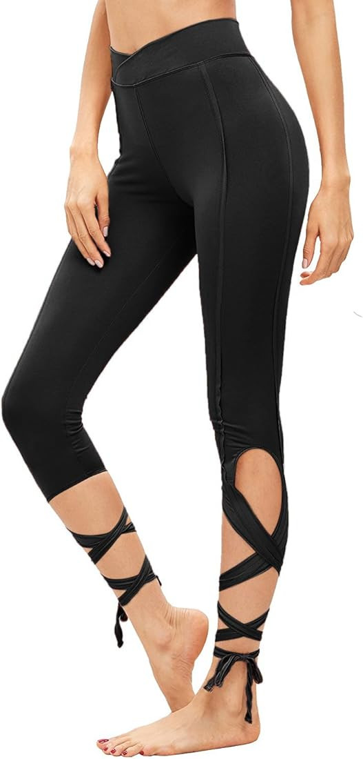 SweatyRocks Leggings Women Yoga Workout Pants High Waist Cutout Tights | Amazon (US)