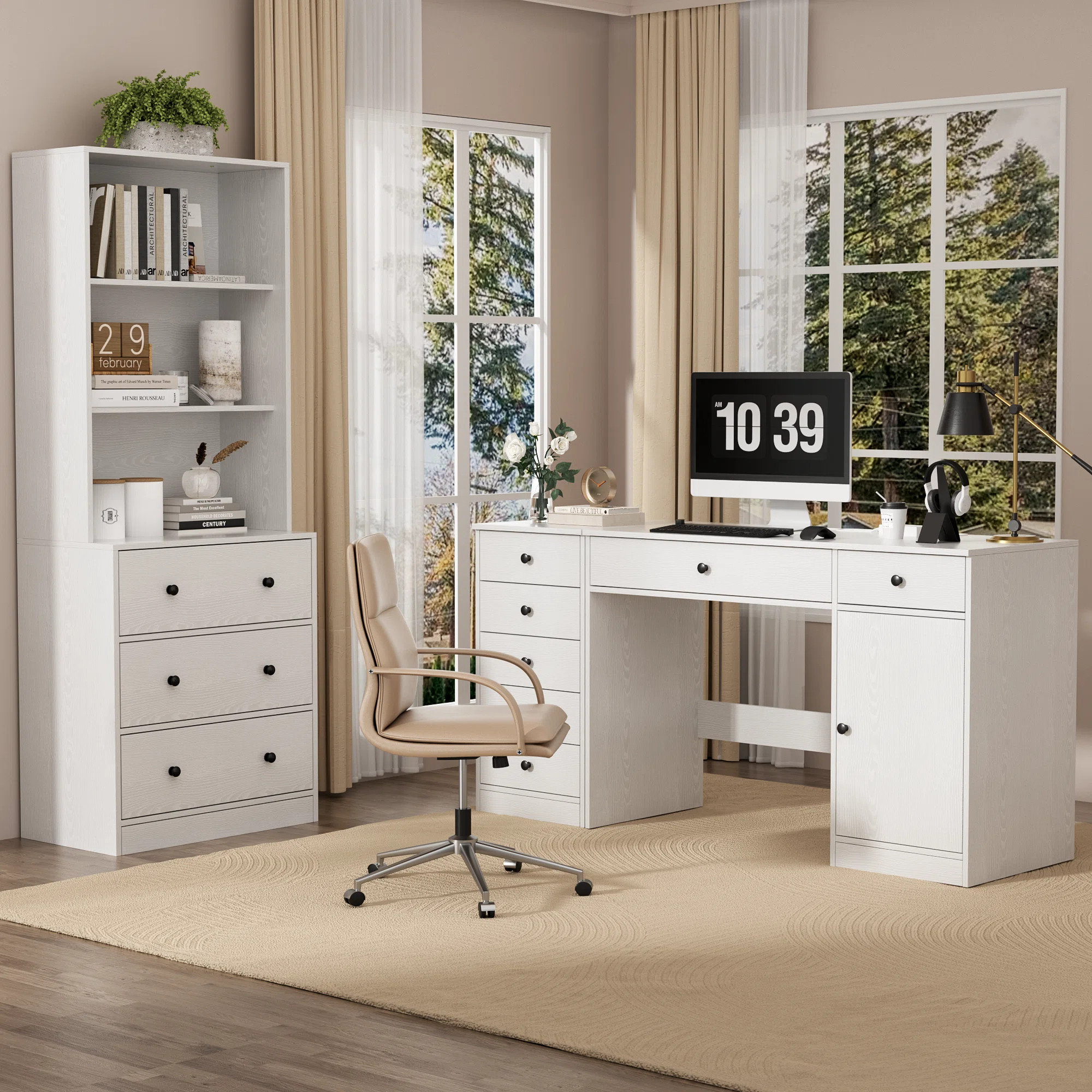 3 Piece Office Set, 47.2" Writing Desk & Bookcases With Drawers & 15.7" Filing Cabinet | Wayfair North America