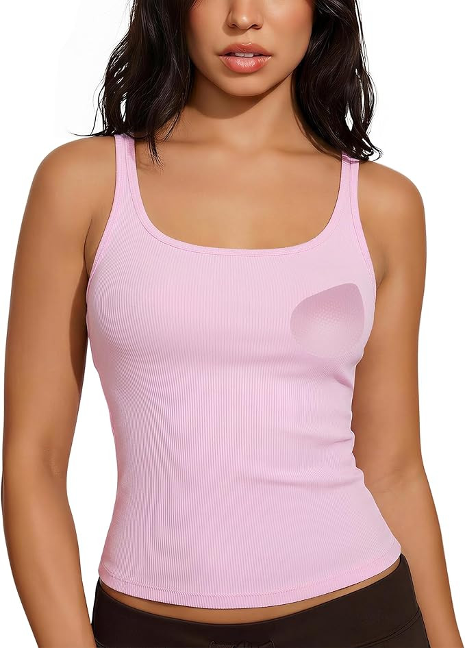 SUUKSESS Women Padded Cotton Ribbed Tank Tops Casual Summer Going Out Sleeveless Scoop Neck Basic... | Amazon (US)