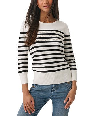 Karl Lagerfeld Paris Women's Striped Embellished Sweater & Reviews - Sweaters - Women - Macy's | Macys (US)
