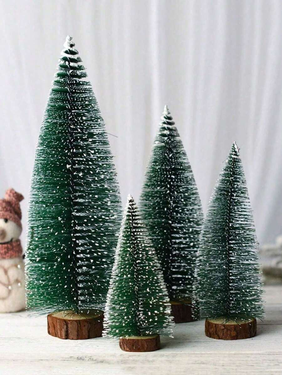 4pcs 10cm/ 15cm/ 20cm/ 25cm Mini Christmas Tree, Pine Needle Flocking Christmas Tree, Touch White... | SHEIN